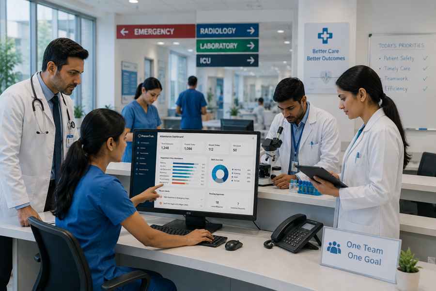 Employee attendance software dashboard showing attendance reports